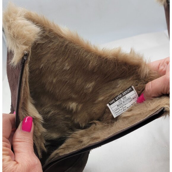 Tony Little Cheeks Fit Body Boots Brown Faux Fur Lined Zip Closure Womens 8 - Picture 6 of 12